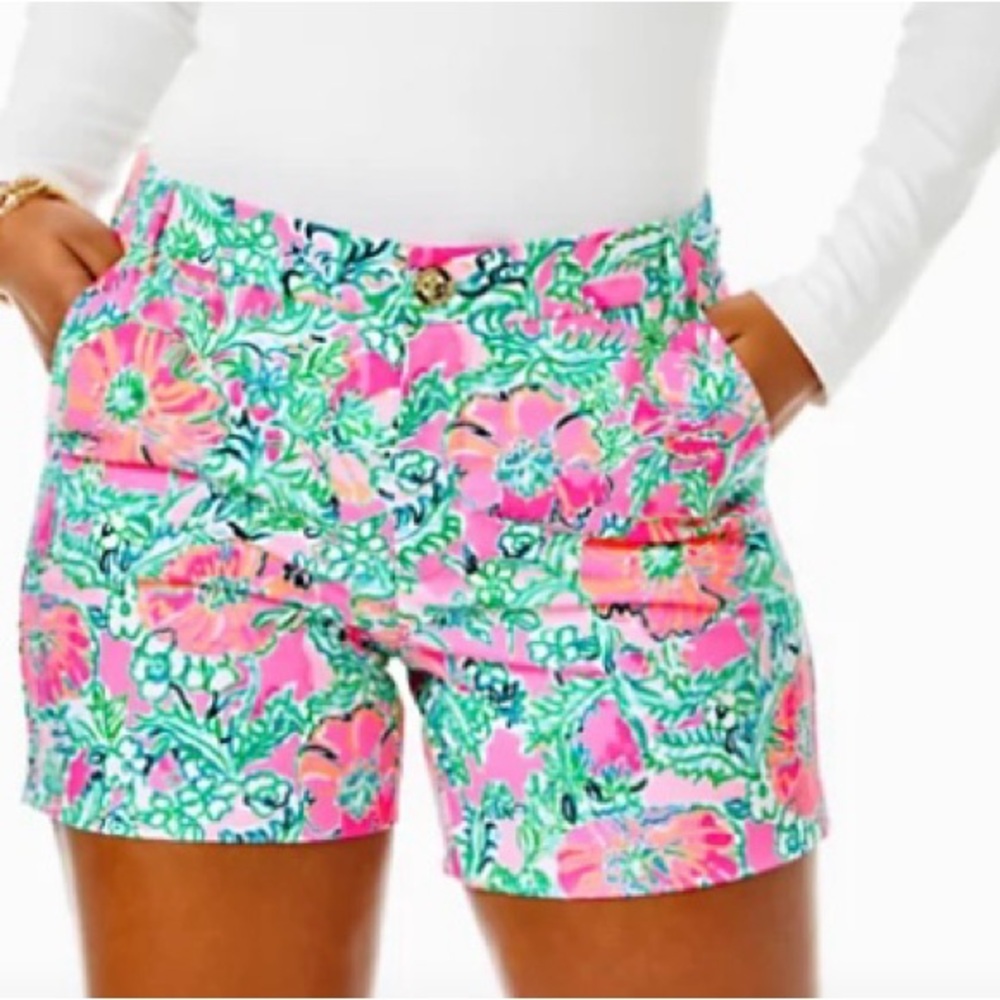 Lilly Pulitzer Gretchen High Rise Shorts NWT 6 Soleil Pink Perfect Poppy